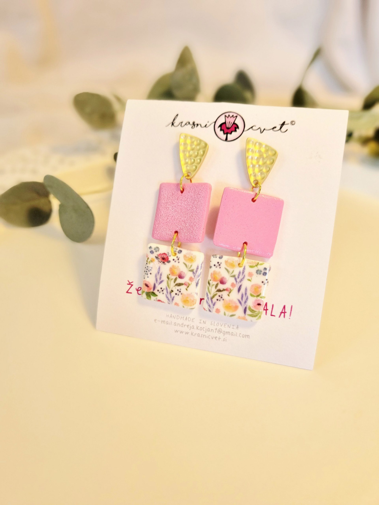 Uhani – Розовый kvadratki, Uhani, kupiti online